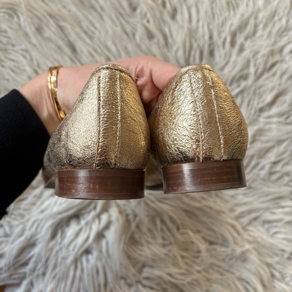 J. Crew The Academy Leather Metallic Gold Womens Almond Toe Loafers H1872 Size 8 - Picture 7 of 12